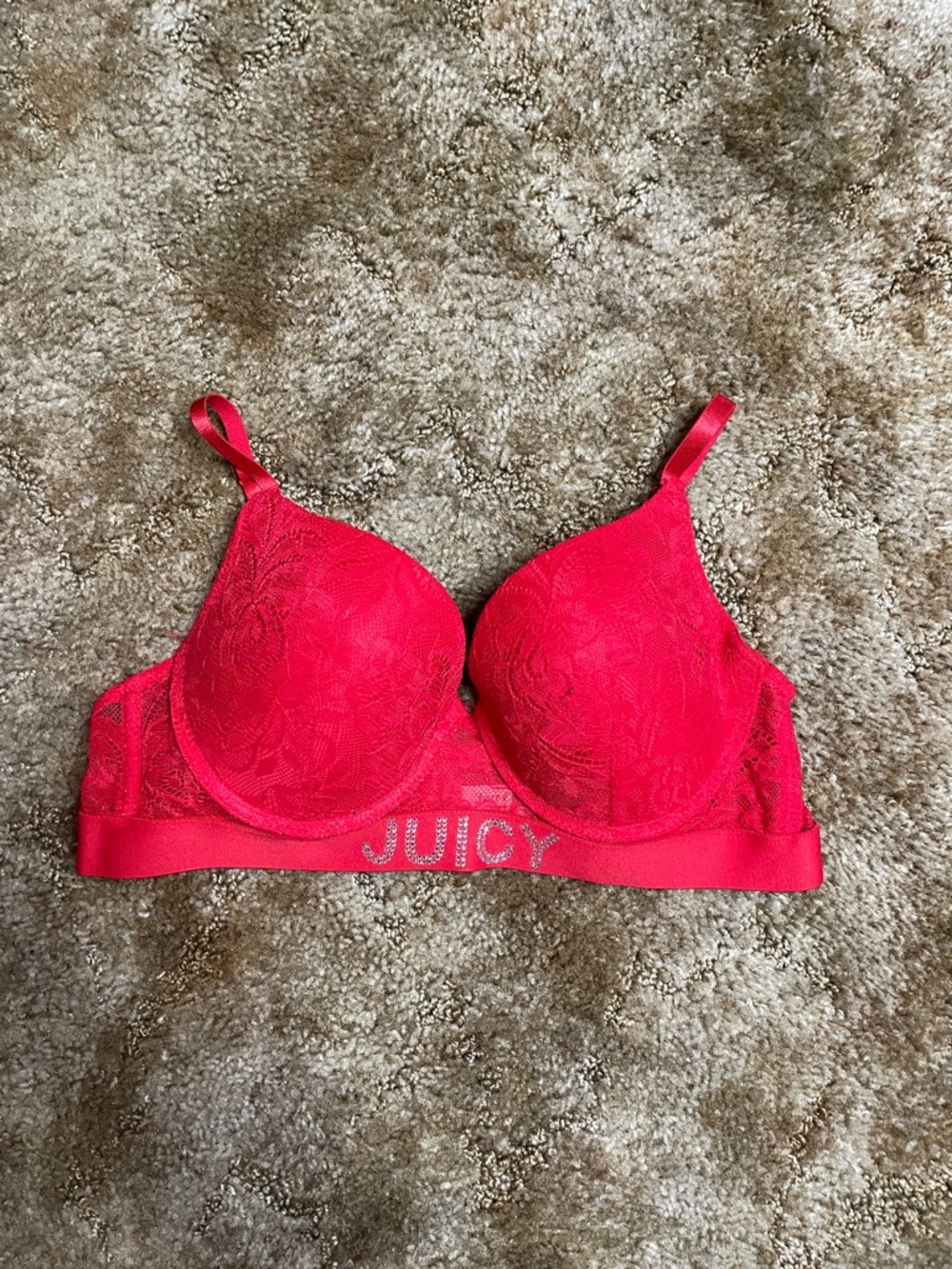Juicy Couture Red Rhinestone Lace Push Up‎ Bra Size 36C